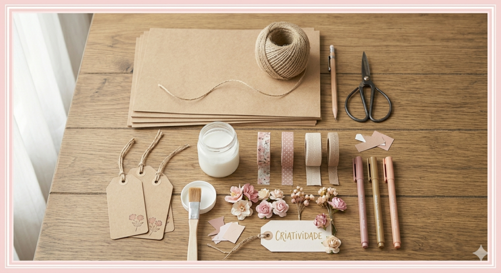 Materiais para artesanato organizados para o Dia das Mães