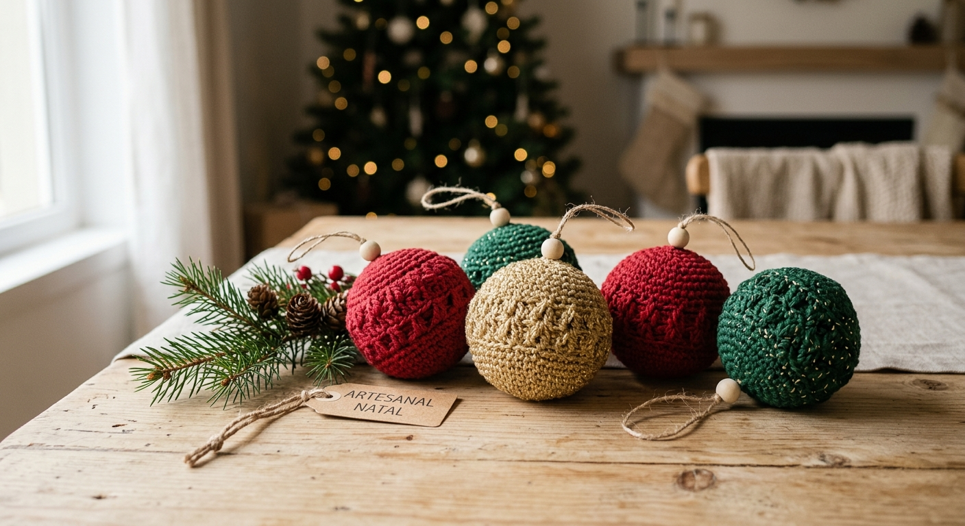 Bolas de árvore de Natal feitas em crochê